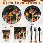 Funnymoom 175 Pcs Mushroom Party Supplies Plates and Napkins Tableware Set - Image 4