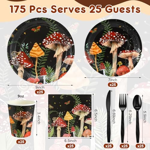 Funnymoom 175 Pcs Mushroom Party Supplies Plates and Napkins Tableware Set - Image 4
