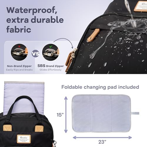 RUVALINO Baby Diaper Bag Backpack with Changing Pad, Waterproof, XL Black - Image 7