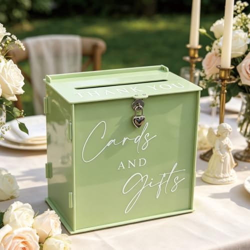 Acrylic Card Box with Lock & Slot, Sage Green Money Gift Card Box for Wedding Reception, Cash Envelope Box Ideal for Graduation Bridal Baby Shower Engagement & Anniversary Party Supplies - Image 6