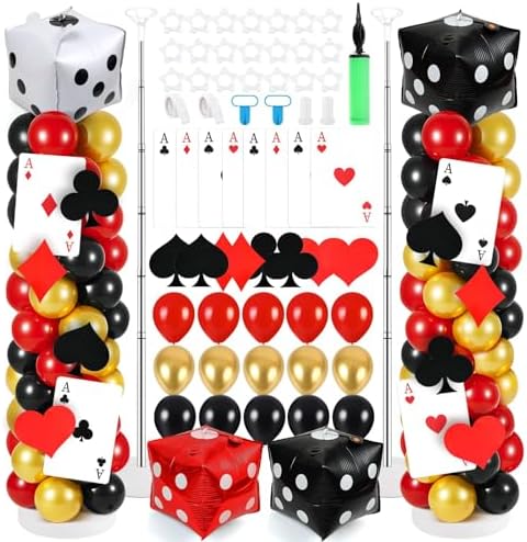 2 Sets Casino Theme Balloon Column Stand Kits Red Black Gold Balloons Column Kit with Dice Poker Tower Stand Kit 2 Sets Balloons Tower Sets for Las Vegas Game Night Themed Party Supplies by Unknown