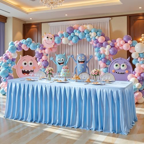 Blue Satin Tablecloths Rectangle 8FT, Glitter Spandex Fitted Stretch Table Covers Wrinkle-Free Floor Length Shimmer Table Skirt for Weddings Parties Baby Shower Banquets Vendor Events - Image 6