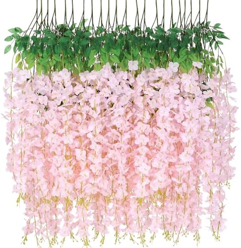 Waipfaru 36 Pack Hanging Flowers - 3.6' Light Pink Artificial Vines for Decoration by Waipfaru