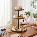 Chunful Rustic 3 Tier Round Natural Wood Cupcake Dessert Stand, Cup Cake Tower Stand Holder, Wooden Cake Display Tiered Centerpiece for Party, Birthday, Wedding, Baby Shower, Holiday Decoration - Image 3