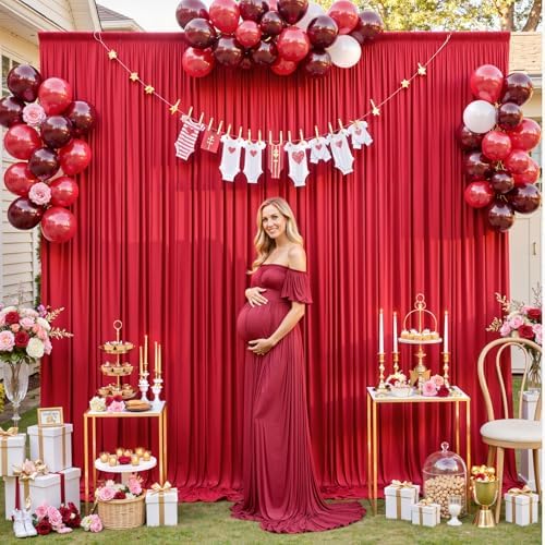 gogoparti 10x12ft Red Backdrop Curtain for Wedding Parties, 2 Panels (5x12 ft Each) Wrinkle-Free Dackdrop Curtains, Silky Draping Fabric for Birthday Party, Baby Shower, Photo Background - Image 5