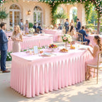 Baby Pink Table Cloth for 8 Foot Rectangle Tables Fitted Stretch Spandex Table Cover with Skirt 8ft Baby Shower Birthday Party Banquet Ruffle Light Pink Tablecloth Wedding Table Cloths Desk Skirt - Image 2