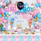 172 PCs Whats The Scoop Gender Reveal Decorations, Hombae Boy or Girl Gender Reveal Decorations Backdrop Balloon Garland Banner Tablecloth Cake Cupcake Topper Box Cutout Poster Sash Ice Cream - Image 7