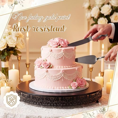Wenqik 20 Inch Black Cake Stand Set Metal Round Cupcake Dessert Stand with Cake Cutting, Flower Spatula Wedding Cupcake Pastry Display Candy Holder Display for Wedding Party Birthday Baby Shower - Image 4