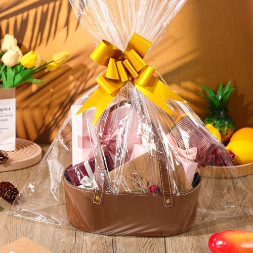 Wonderjune Empty Baskets for Gift Thanksgiving Leather Gift Bags, Brown - Image 6