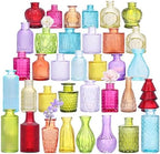 36 Pack Colorful Glass Bud Vase Set, Small Colored Vintage Vases by Fixwal
