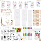 Panitay 126 Pcs Baby Shower DIY Bodysuit Set Bib 25 Blank White Newborn Bodysuit 25 Stencils 24 Marker 1 Sign 50 Pins(Floral) by Panitay