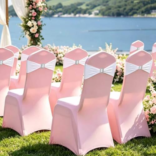 Spandex White Chair Sashes Bows 50 PCS Stretch Chair Cover Band - Image 6