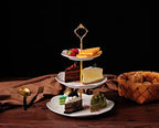 Jusalpha Embossed 3-tier Ceramic Cake Stand- Cupcake Stand with Golden Rim - Image 5