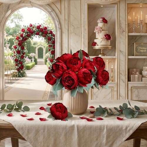 50Pcs Peonies Artificial Flowers Bulk, 4’’ Burgundy - Image 5