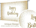 10x8ft Black and Gold Decoration for Adult Kids Birthday Party, Glitter Golden Bokeh Backdrop Banner Happy Birthday Background Sign Poster Party Photography Supplies Cake Table Decoration - Image 2