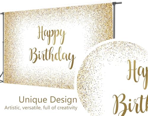 10x8ft Black and Gold Decoration for Adult Kids Birthday Party, Glitter Golden Bokeh Backdrop Banner Happy Birthday Background Sign Poster Party Photography Supplies Cake Table Decoration - Image 2