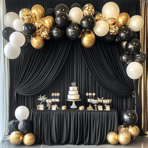 10 Panels 5x15ft Black Backdrop Curtains for Parties, Wrinkle Free Polyester Black Photo Backdrop Drapes 15 ft Long Back Drop Cloth for Wedding Birthday Photography Background Party - Image 5