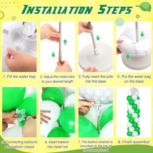 Soulchen 2 Set Golf Balloon Column Stand Kit, Green White - Image 4
