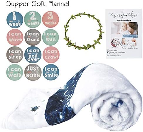 Monthly Milestone Blanket for Baby Boy, Age Month Blankets with Growth Chart, Newborns Gift for Baby Shower, Soft Plush Photo Prop Blanket, Wreath &12 Stickers Included,51''x40'' - Image 2