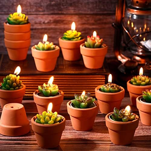 Shihanee 48 Pcs Bulk Succulent Candles Decorative Cactus Tealight Candles Handmade Mini Terracotta Clay Holders House Warming Wedding Baby Shower Spa Mexican Coworkers Teacher Birthday Gifts(Red) - Image 4