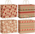 Gueevin 24 Piece Large Christmas Kraft Gift Bags with Handle 12.5 x 10 x 4.5 Inch Xmas Holiday Paper Treat Candy Goodie Bags with Snowflake Elk Socks Patterns for Christmas Party Favor Present Giving by Gueevin