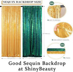 ShinyBeauty Gold Sequin Backdrop Curtain 4 Panels Iridescent Green - Image 5