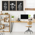 Flower Plant Wall Art Decor 16"x11" Set of 3 Black And White Wood Black - Image 5