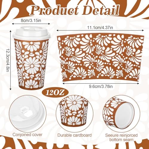50 Sets 12oz Cielito Lindo Cups Mexican Paper Cup Copas De Barro Disposable Fiesta Coffee Drink Mug with Lid Sleeve for Birthday Baby Shower Wedding Party Supply Cafe Shop Decoration - Image 3