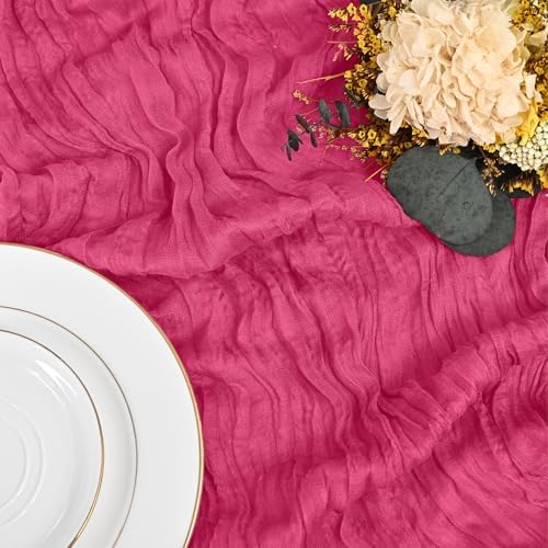 12 Pack Hot Pink Table Runner 10Ft Cheesecloth Table Runner Rustic Gauze Table Runners Romantic Long Sheer Fabric Cheese Cloth Table Runners for Wedding Party Bridal Baby Shower - Image 5