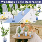 WARMALL Artificial Flowers with Vases, 16 Pcs Blue Bud Vases, & 81 Pcs Artificial Plants DIY Set Suitable for Centerpieces Table Weddings Party Office and Indoor Decor Mini Small Glass Clear - Image 3