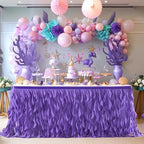 Partisky Mermaid Purple Tulle Curly Willow Table Skirt for Rectangle Table 17ft, Ruffle Tutu Table Cloth for Girls Boys Baby Shower,Mermaid Birthday Party - Image 2
