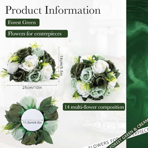 Hotop 24 Pcs Silk Rose Flower Balls,Forest Green - Image 3