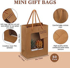 50 Pcs 7.5 x 3 x 6 in Brown Kraft Paper Gift Bags with Window & Handles - Image 2