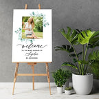 Andaz Press 16"x20" Personalized Canvas Baby Shower Welcome Sign, Custom Photo, Watercolor Greenery Gender Neutral Large Welcome Baby Shower Sign for Easel Stand, Baby Shower Decorations - Image 2