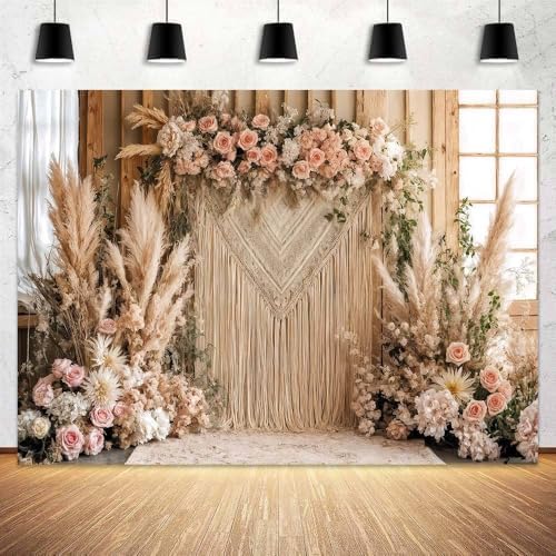 12x10ft Bohemian Pampas Grass Flower Backdrop Retro Boho Flowers Window Photography Background Bridal Shower Anniversary Birthday Baby Shower Decoration - Image 2