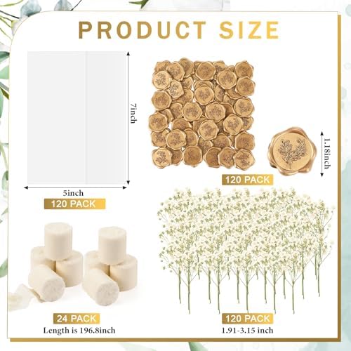 Fuyoooo 100 Set Wedding Invitations Wraps Set, Classic Style, Beige, Gold - Image 2