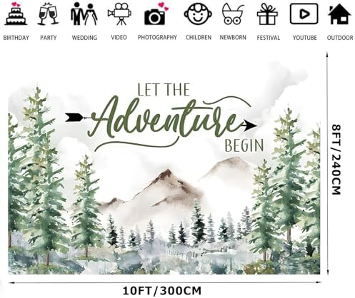 10X8FT Woodland Baby Shower Decorations Backdrop Adventure Awaits Backdrop Let The Adventure Begin Banner F73 - Image 2