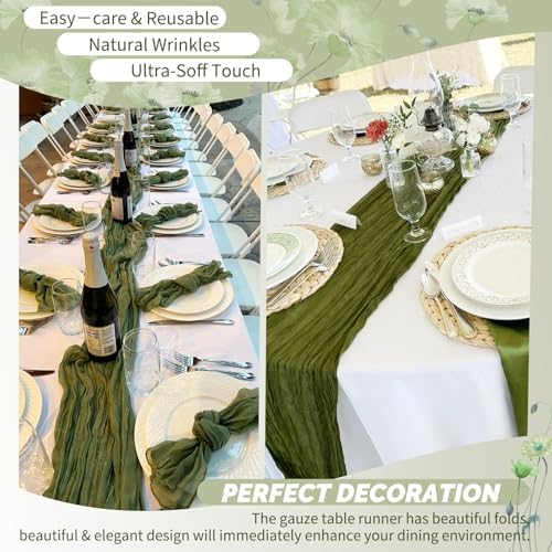Showgeous 20 Pack Olive Green Cheesecloth Table Runner, 17 x 108 Inches - Image 6
