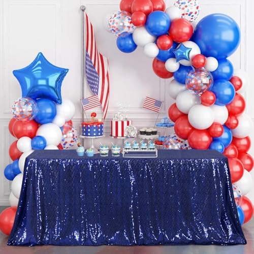 Poise3EHome Navy Blue Sequin Tablecloth 60×120 Inch Rectangle Sparkly Fabric Table Cover Overlay for Birthday Wedding Party Christmas Holiday Baby Shower Decoration by Poise3EHome