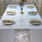 Snowkingdom Silver Table Runner, Sequin Glitter Foil Metallic Runner 11 Inch x 100 Feet, Silver Mesh Table Decorations Centrepiece for Wedding Birthday Party Christmas - Image 4