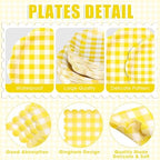 Funnymoom 400 Pcs Gingham Party Supplies for 50 Guests Yellow and White Paper Plates and Napkins Knives Spoon Fork Cup Disposable Checkered Dinner Party Set Cutlery for Baby Shower Wedding Favor - Image 2