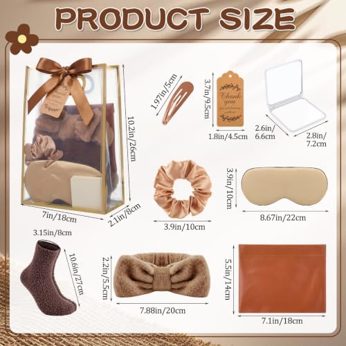 54 Pcs Baby Shower Prizes for Winners Prizes Gifts 6 Sets with Headbands Eye Masks Mirrors Hair Ties Hair Clips Socks Storage Bags Thank Card Gift Bag for Baby Shower Party Wedding(Brown) - Image 2