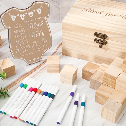 JarThenaAMCS 80 Pcs Baby Shower Game Kits Coloring Building Blocks Baby Clothes Wooden Display Sign Colorful Markers with Storage Box for Birthday Party DIY Crafts Supplies - Image 4