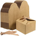 SINJEUN 50 PCS 4.7 x 4.7 x 3.5 Inch Brown Gift Boxes with Lid, Kraft Gift Wrap Box with 50 Ribbon, Decorative Empty Gift Box Craft Paper Boxes for Bridesmaid Proposal, Birthday Party, Wedding by SINJEUN