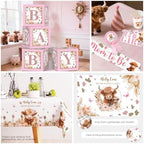 Cocomigo Highland Cow Baby Shower Decorations Pink, Boho Cow Shower Decor - Image 6