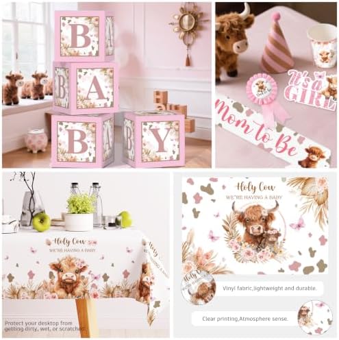 Cocomigo Highland Cow Baby Shower Decorations Pink, Boho Cow Shower Decor - Image 6