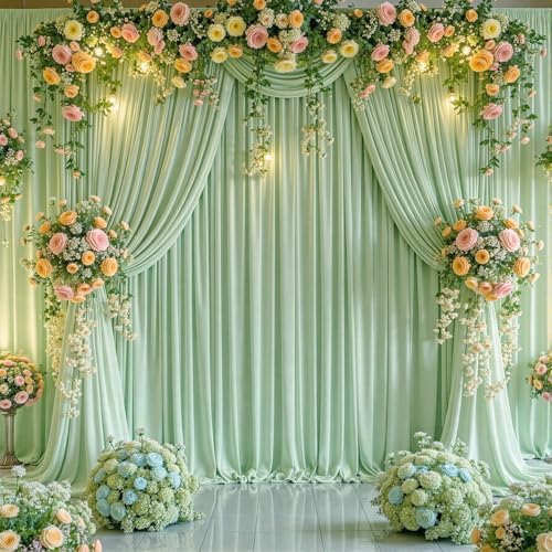 20ft x 10ft Wrinkle Free Sage Green Wedding Backdrop Curtains for Party Bridal Shower Reception Decorations Sage Green Fabric Curtain Backdrops Drapes for Photography Baby Shower Birthday Background - Image 2