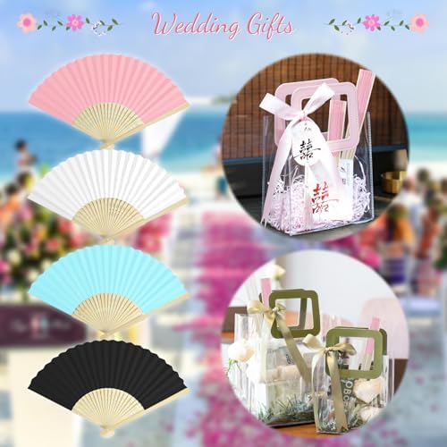 50 Packs White Paper Fans Paper Hand Fan Bamboo Folding Fan Handheld Fan Paper Folded Fan Paper Fan for Wedding Party and Home Decoration - Image 3