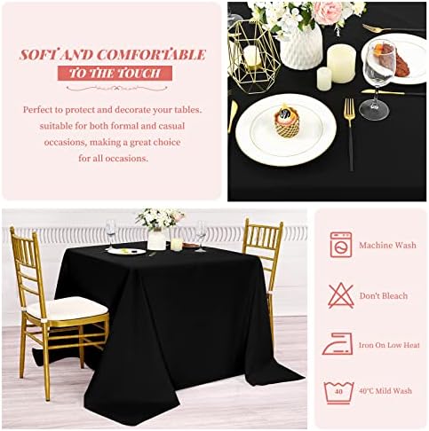Showgeous 85x85 Inch Black Square Tablecloths, Polyester Table Covers - Image 4