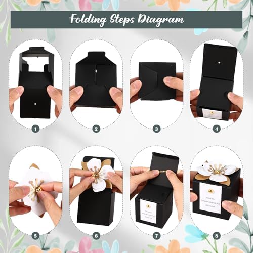 Affrolling 50 Pcs Wedding Favor Boxes, Square Flower Gift Box Party, Black - Image 4